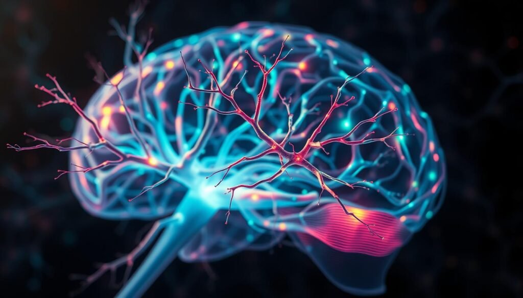 A serene and intricate depiction of the brain's remarkable neuroplasticity. A cross-section reveals the intricate web of neural pathways, glowing with vibrant hues and pulsing with energy. Dendritic branches reach out, forging new connections, symbolizing the brain's incredible capacity for adaptation and learning. Soft, diffused lighting illuminates the delicate structures, creating a sense of depth and dimension. The background features a subtle, abstract pattern representing the complex underlying processes, adding depth and visual interest. Captured with a macro lens, the image draws the viewer into the captivating world of the brain's remarkable neuroplasticity and its vital role in learning and growth. A serene and intricate depiction of the brain's remarkable neuroplasticity. A cross-section reveals the intricate web of neural pathways, glowing with vibrant hues and pulsing with energy. Dendritic branches reach out, forging new connections, symbolizing the brain's incredible capacity for adaptation and learning. Soft, diffused lighting illuminates the delicate structures, creating a sense of depth and dimension. The background features a subtle, abstract pattern representing the complex underlying processes, adding depth and visual interest. Captured with a macro lens, the image draws the viewer into the captivating world of the brain's remarkable neuroplasticity and its vital role in learning and growth.